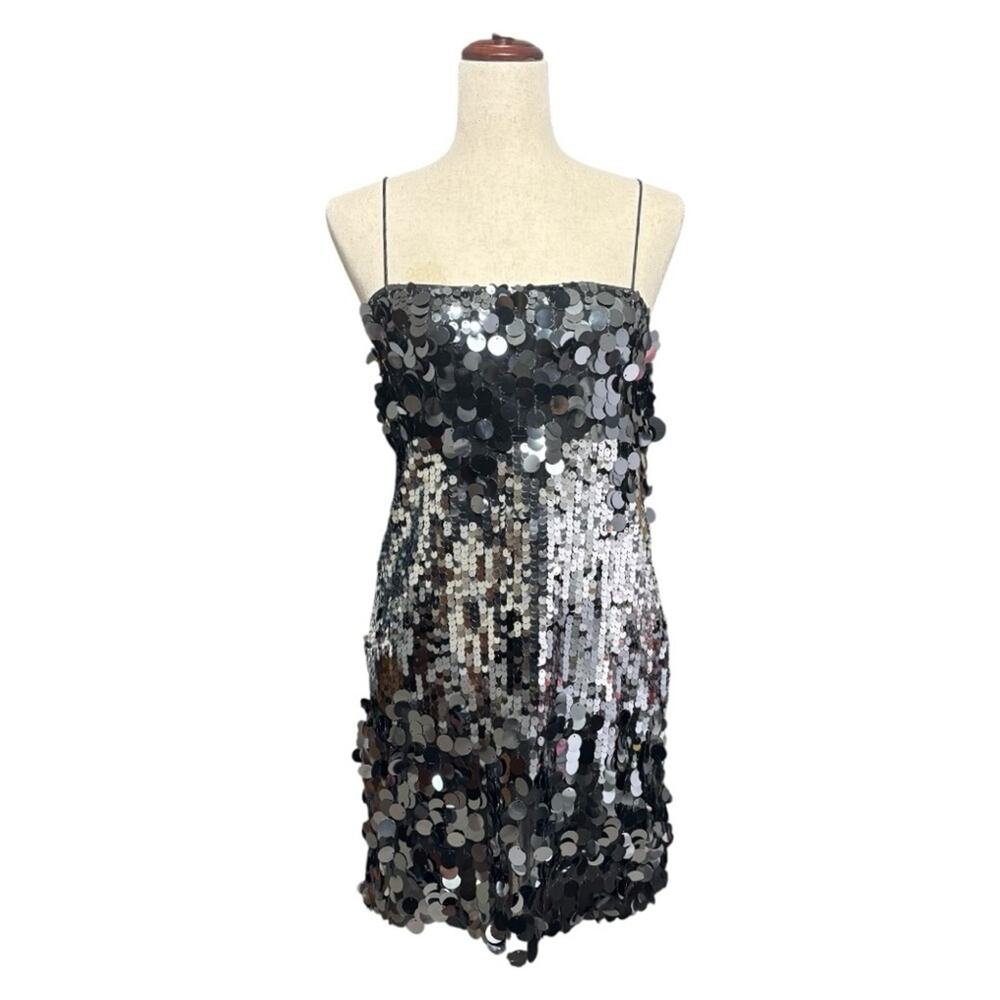 NWT Glamorous Sequin Disco Ball Mini Dress in Black and Silver Size Small X0478